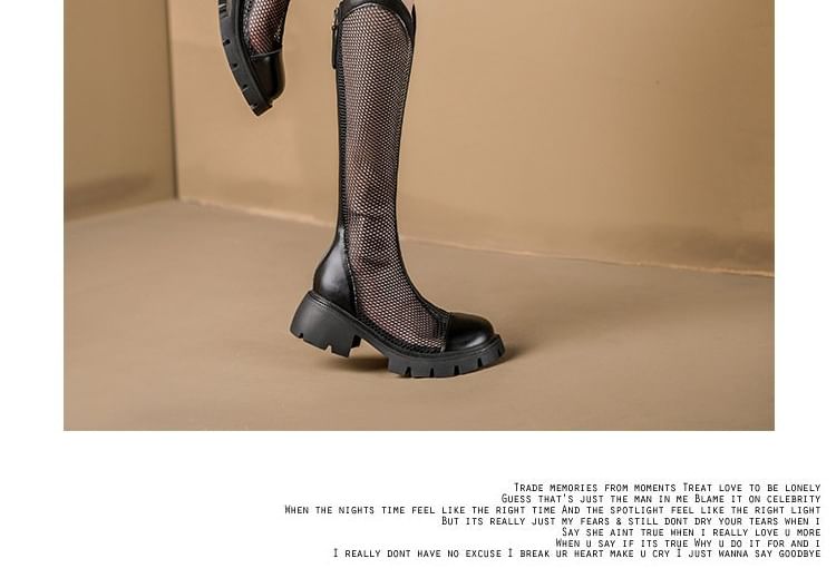 Zip-Up Panel Tall Boots Platform Mesh