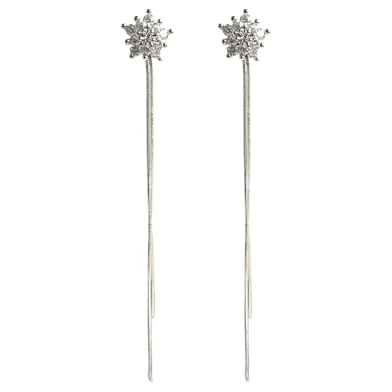 Dangle Rhinestone Clip-On / Star Fringed Earring