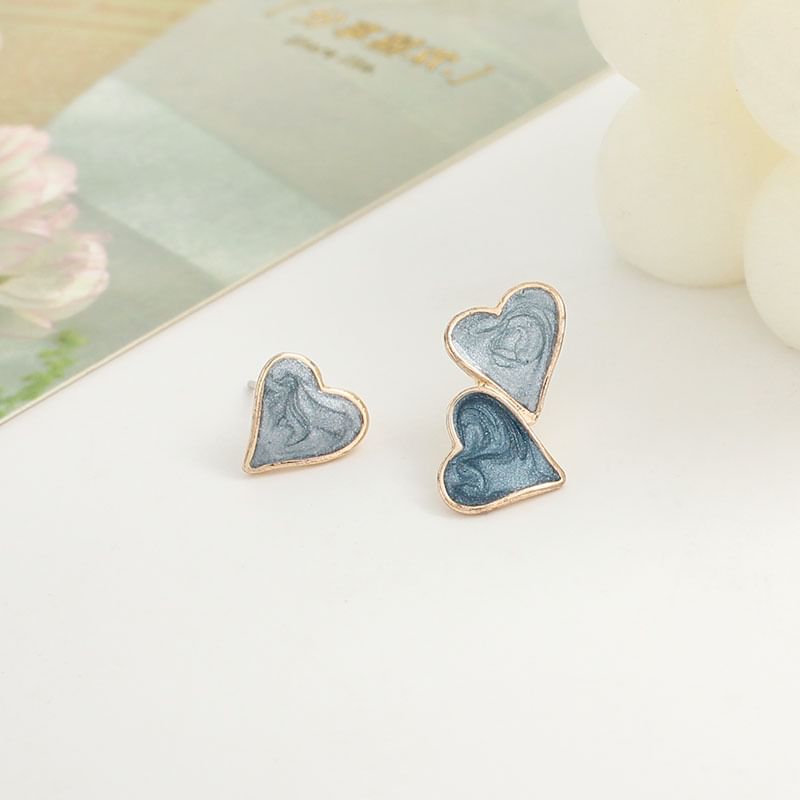 Stud Earring Heart Asymmetrical Ear Clip-On /