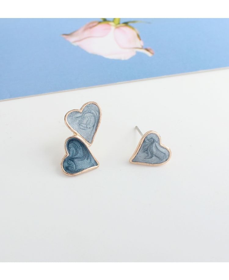 Stud Earring Heart Asymmetrical Ear Clip-On /