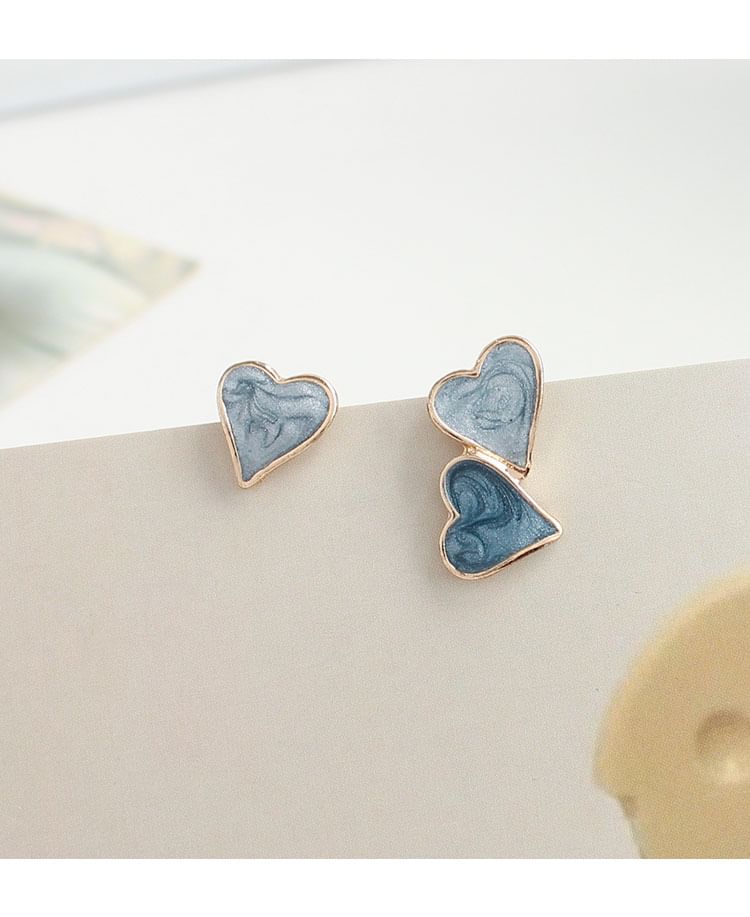 Stud Earring Heart Asymmetrical Ear Clip-On /