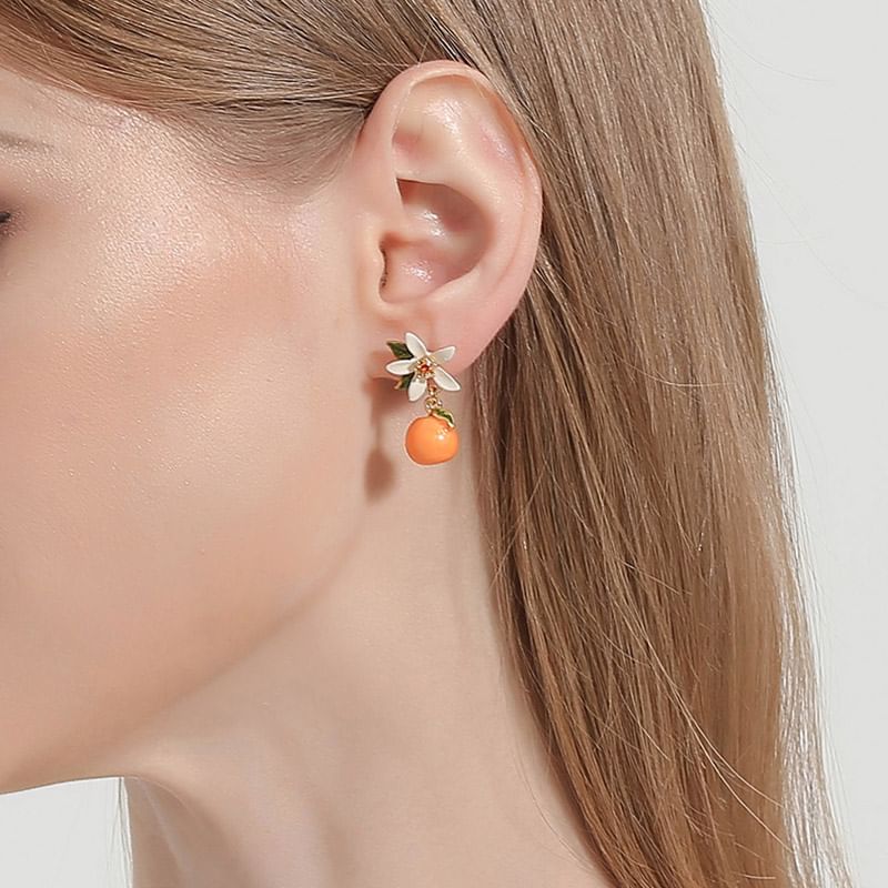 Rhinestone Earring Flower Drop / Clip-On