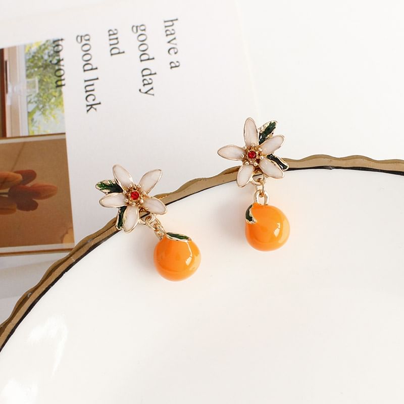 Rhinestone Earring Flower Drop / Clip-On