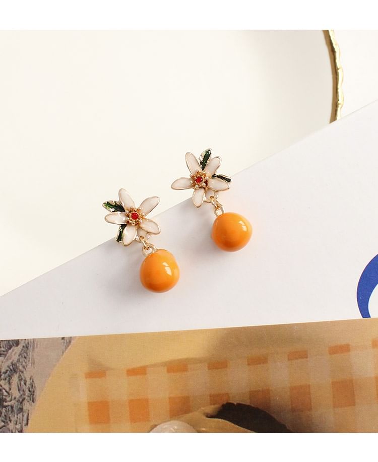 Rhinestone Earring Flower Drop / Clip-On