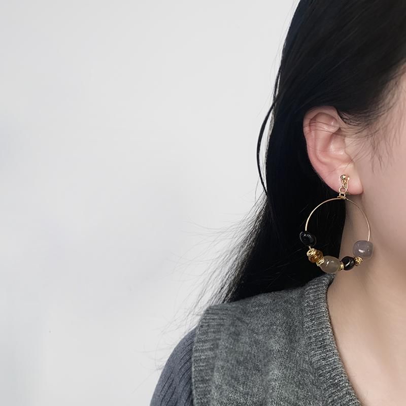 Irregular Clip-On Earring / Drop Hoop Hook Beaded