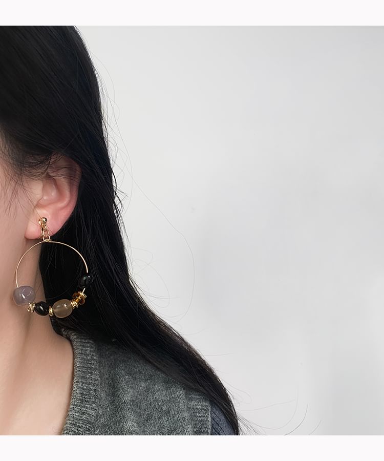 Irregular Clip-On Earring / Drop Hoop Hook Beaded