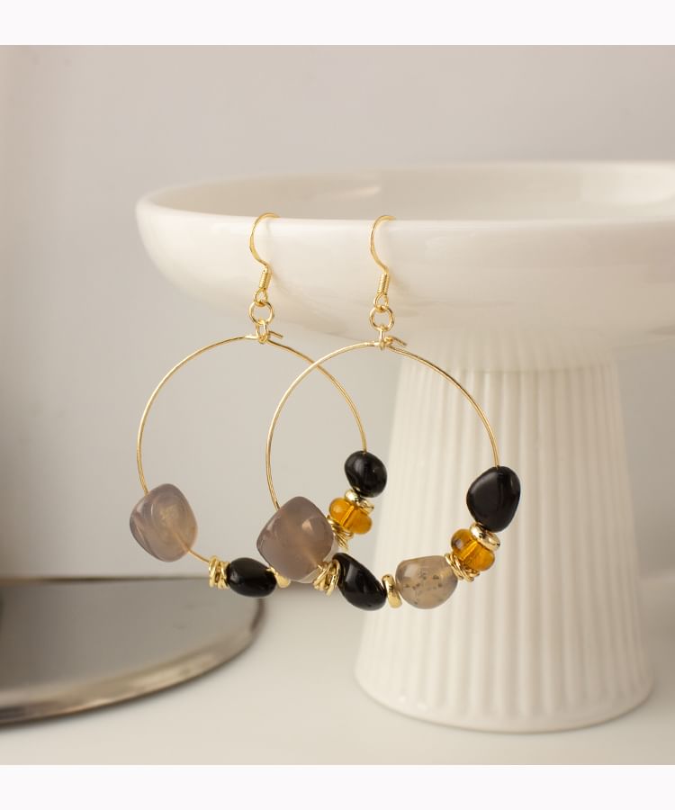 Irregular Clip-On Earring / Drop Hoop Hook Beaded