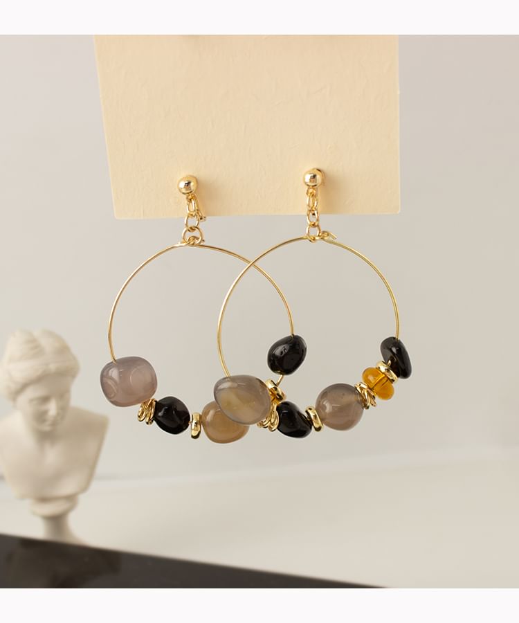 Irregular Clip-On Earring / Drop Hoop Hook Beaded