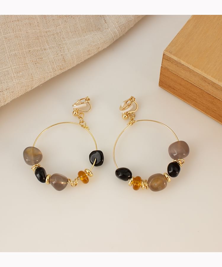 Irregular Clip-On Earring / Drop Hoop Hook Beaded