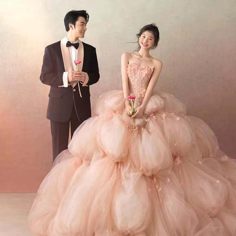 Strapless Lace Embroidered Wedding Ball Gown