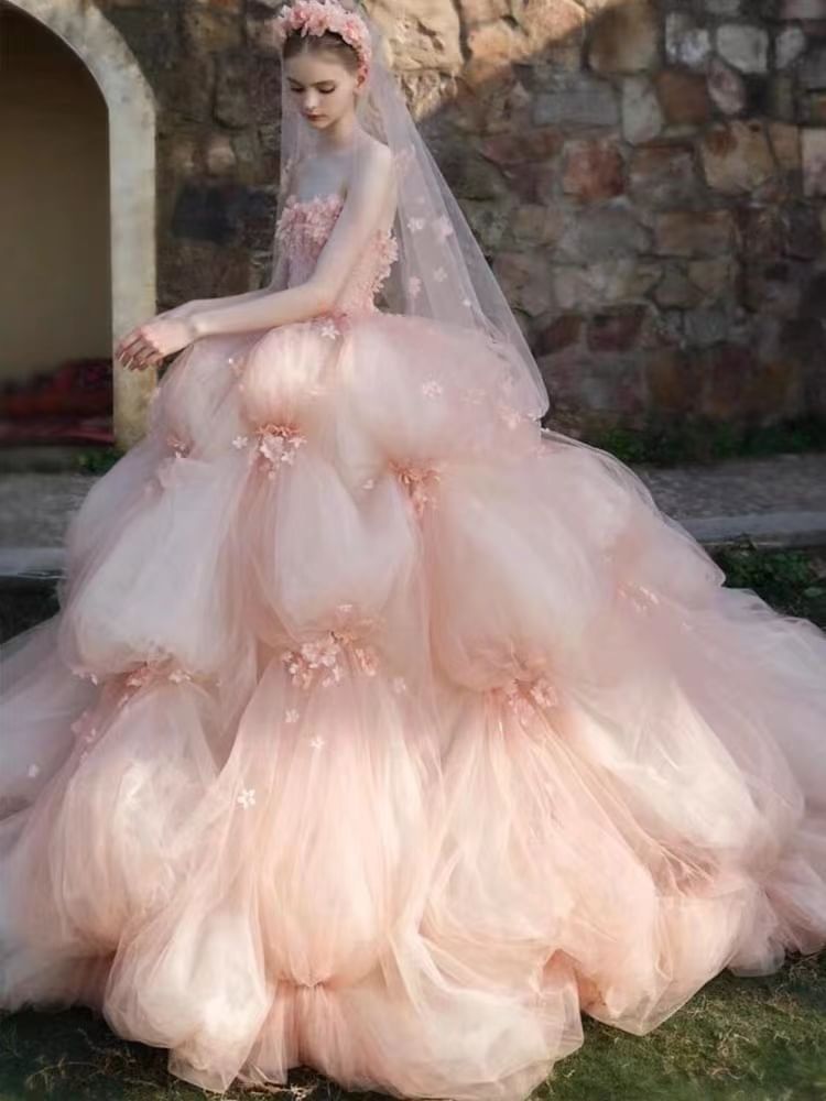 Strapless Lace Embroidered Wedding Ball Gown