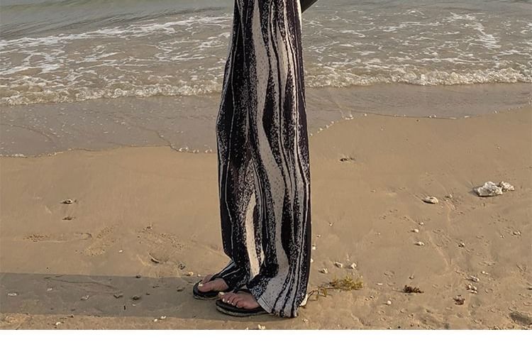 Wide Leg Rise High Patterned Pants Pleated Print