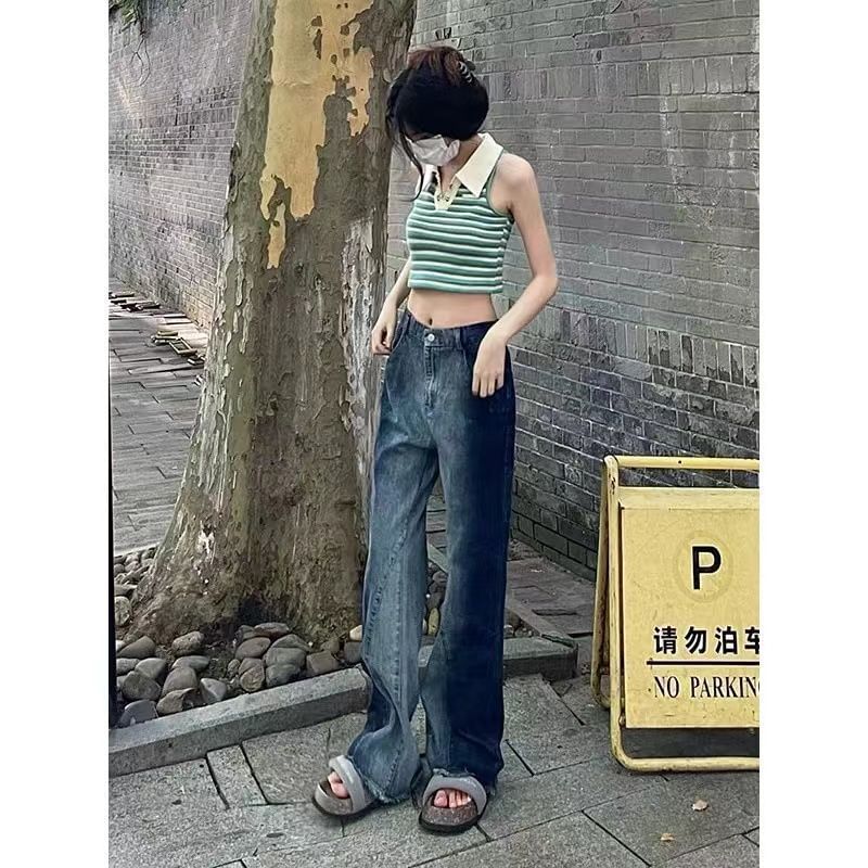 Wide High Jeans Washed Waist Leg