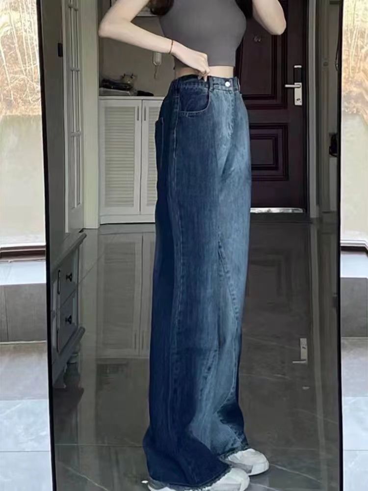 Wide High Jeans Washed Waist Leg