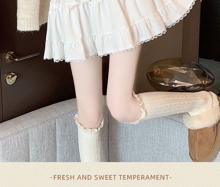 Skirt Bow Waist A-Line Ruffle Mini Plain Elastic