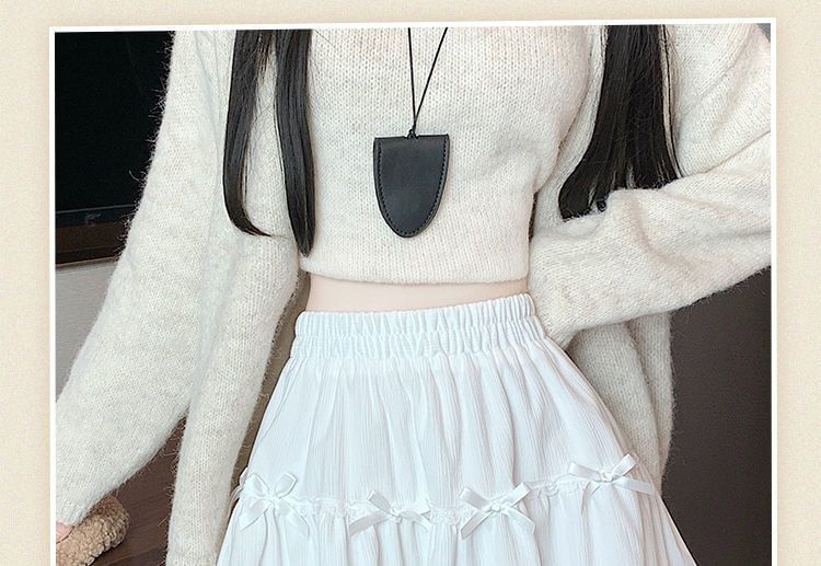 Skirt Bow Waist A-Line Ruffle Mini Plain Elastic