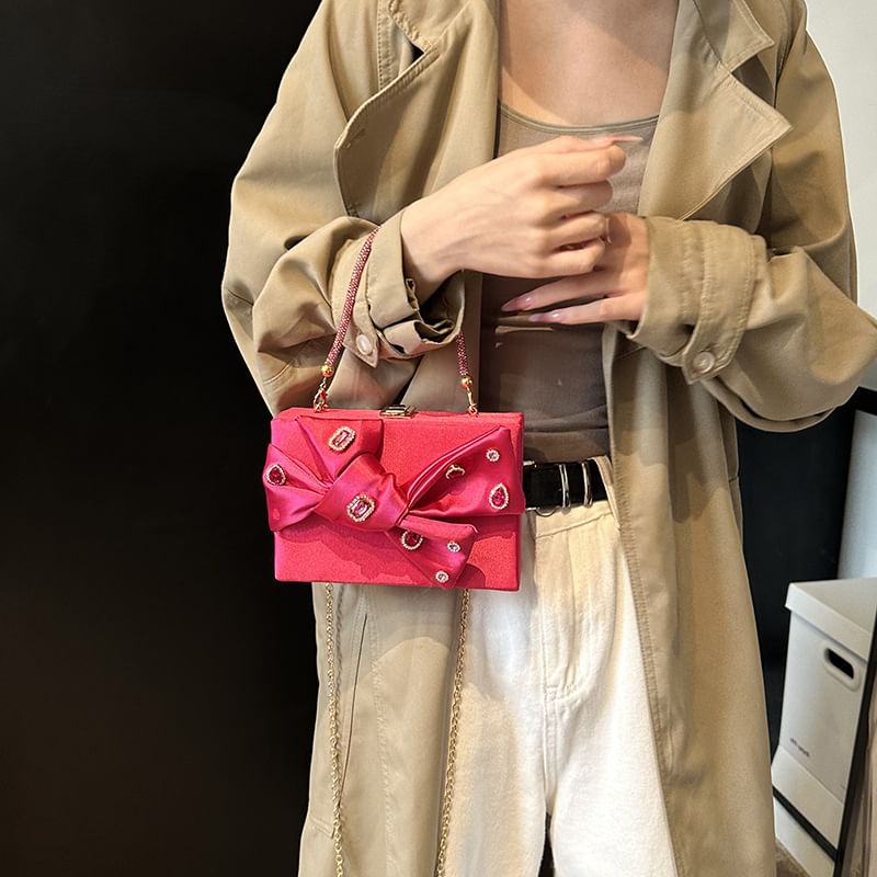 Rhinestone Crossbody Bag Bow Box