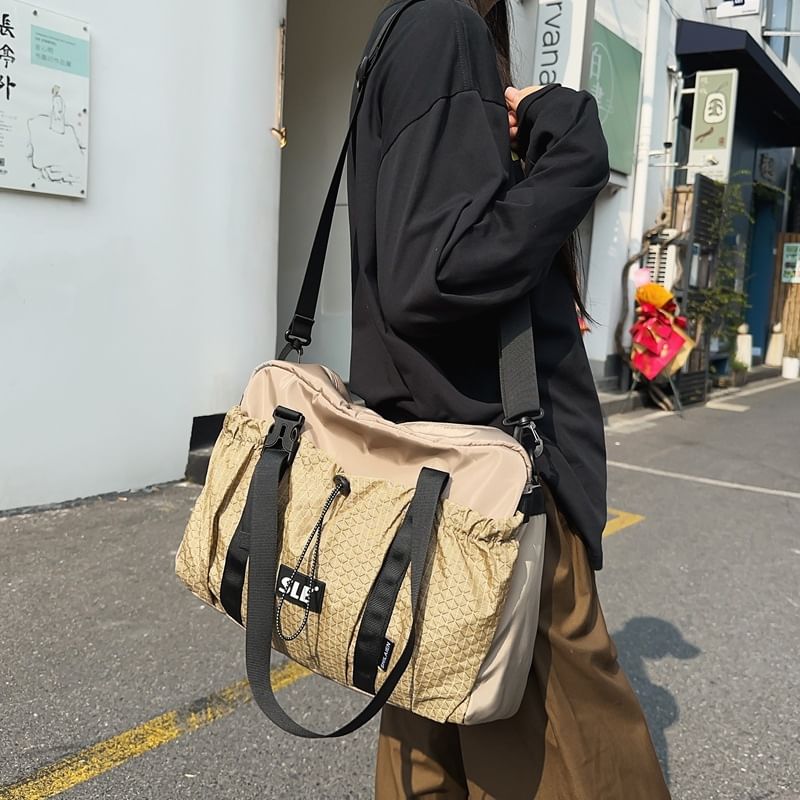 Plaid Drawstring Panel Buckled Bag Crossbody