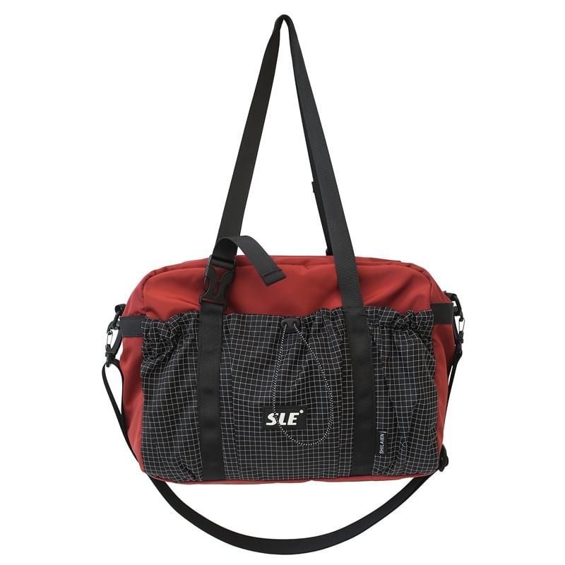 Plaid Drawstring Panel Buckled Bag Crossbody