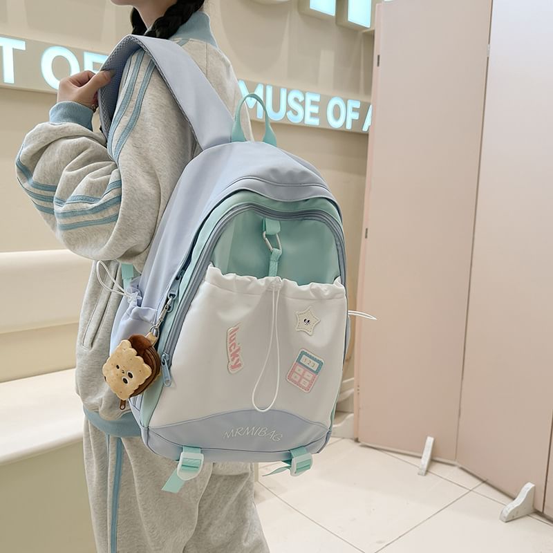 Backpack Color Block Embroidered Drawstring Letter