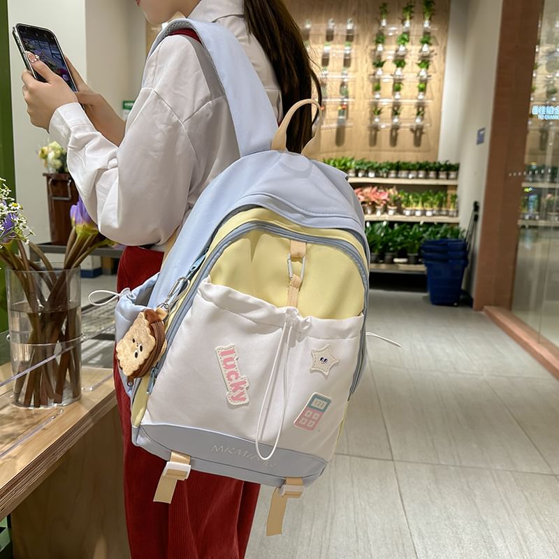 Backpack Color Block Embroidered Drawstring Letter