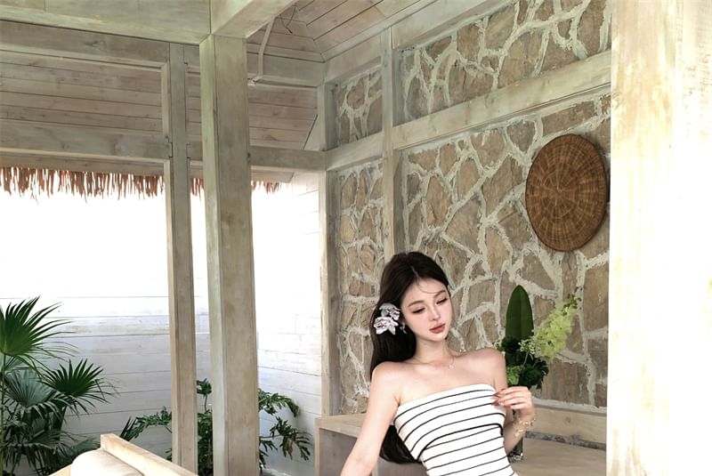 Dress Tube Midi Striped Sheath