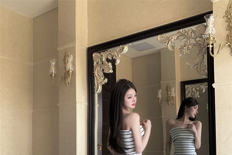 Dress Tube Midi Striped Sheath