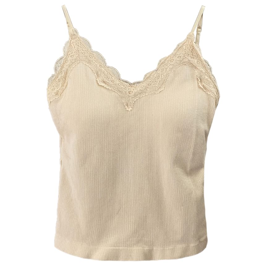 Camisole Plain Ribbed Trim Top Padded Lace