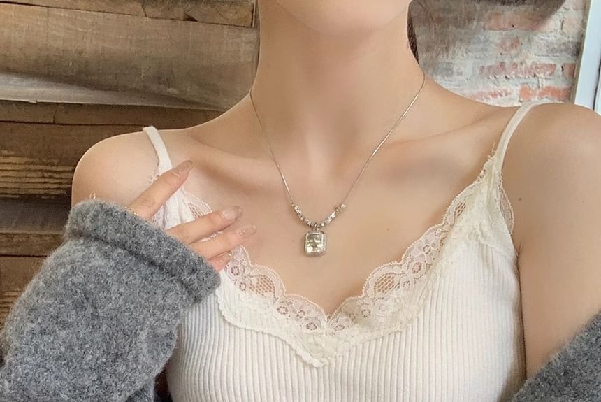 Camisole Plain Ribbed Trim Top Padded Lace