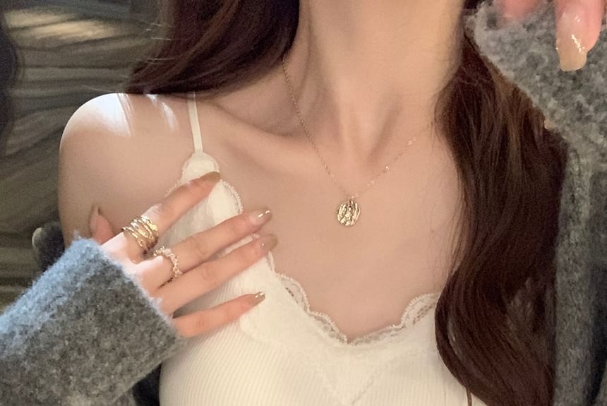 Camisole Plain Ribbed Trim Top Padded Lace