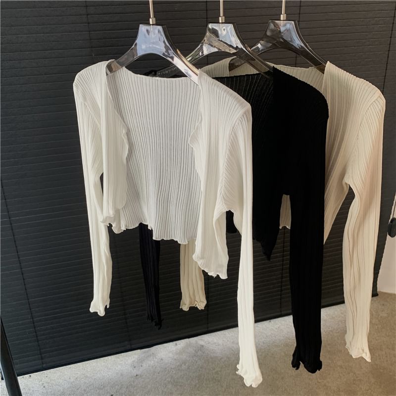 Plain Edge Front Open Crop Lettuce Cardigan