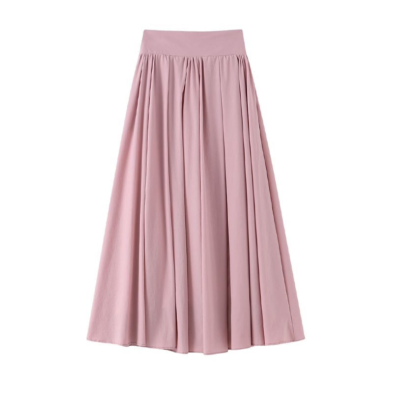 Skirt Midi A-Line High Waist Plain Pleated