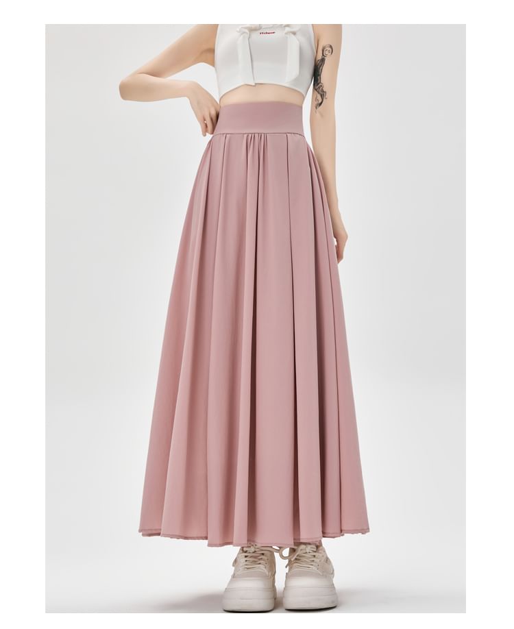 Skirt Midi A-Line High Waist Plain Pleated