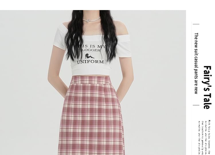 Plaid Skirt Slit Waist H-Line Midi High
