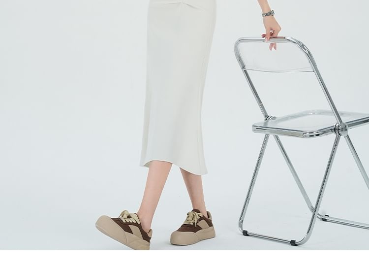 Plain Midi Skirt Fishtail Waist Ruched High