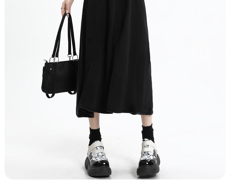 Plain Skirt Rise High Midi A-Line Denim