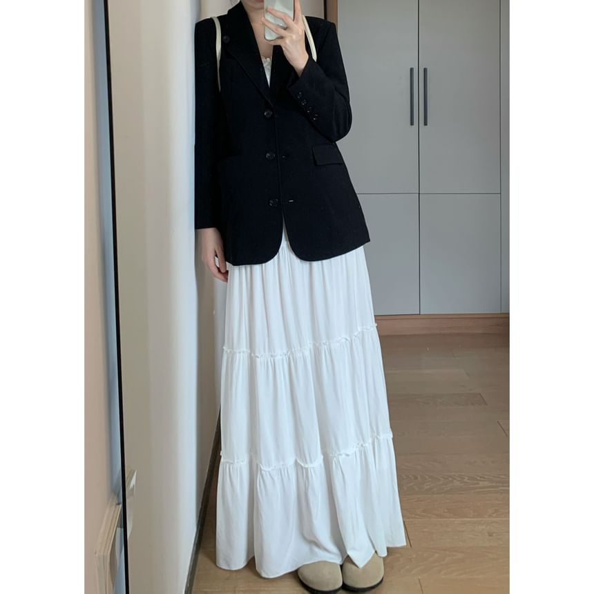 Maxi Skirt Tiered Elastic Waist A-Line Plain