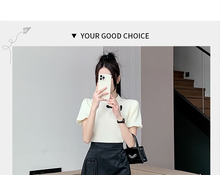 Skirt Midi Floral High Waist Slit A-Line Button Jacquard Frog