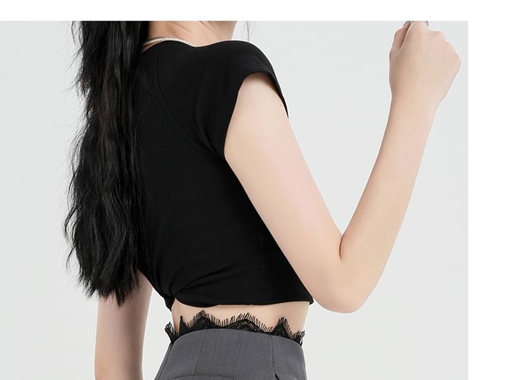 Slit Lace Skort Waist High Trim