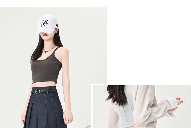 A-Line Midi Skirt Waist Denim Pleated High