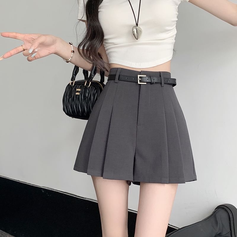 Pleated High Waist Plain Skort