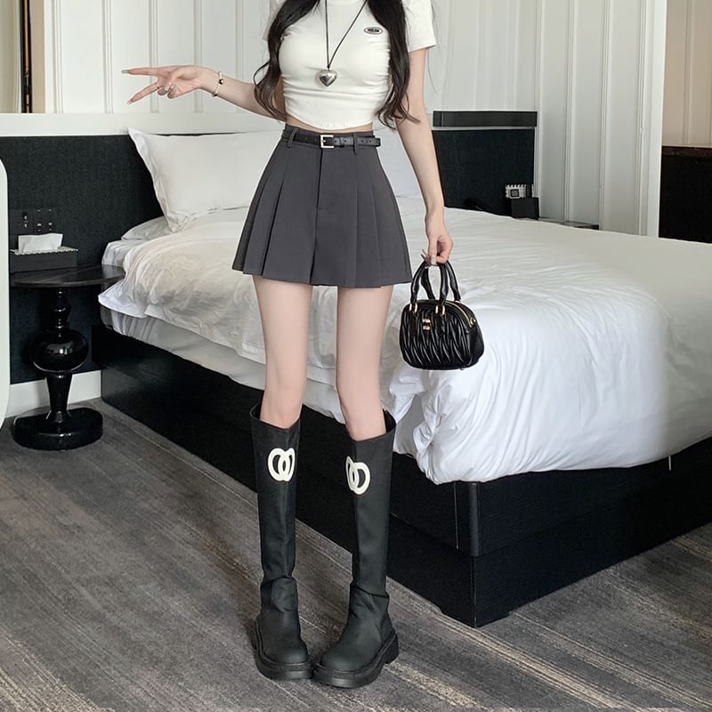 Pleated High Waist Plain Skort