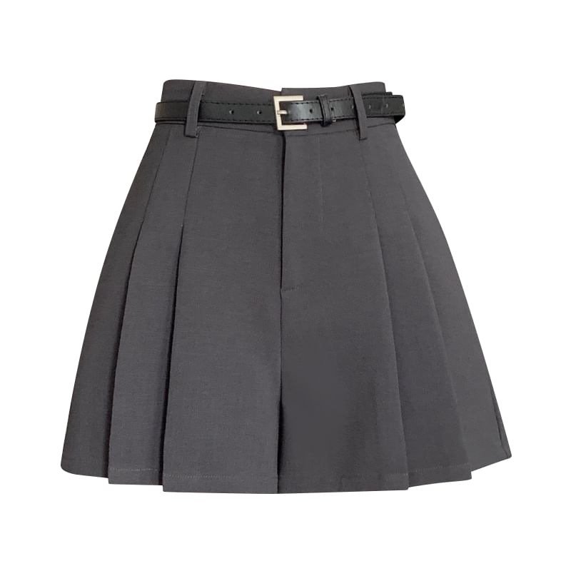 Pleated High Waist Plain Skort