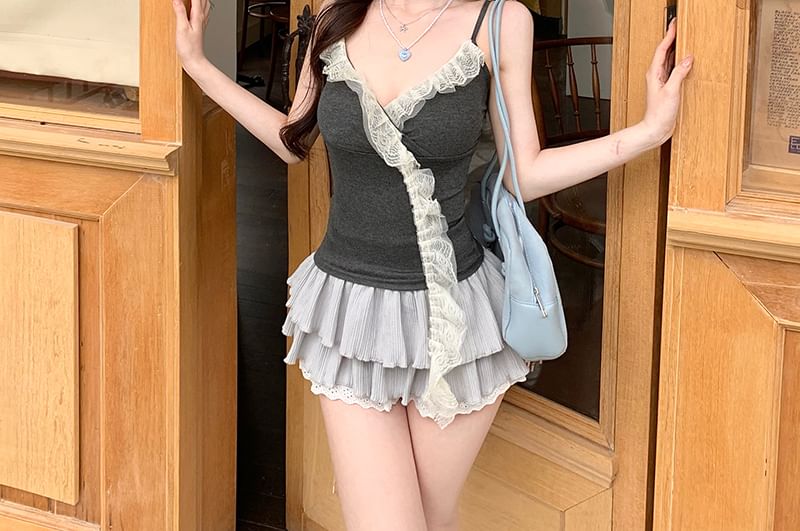 Camisole Panel Top V-Neck Ruffle