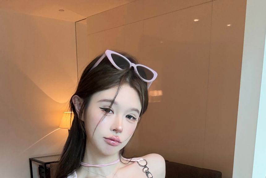 Patterned Print Buckle Top Tank Neck Square