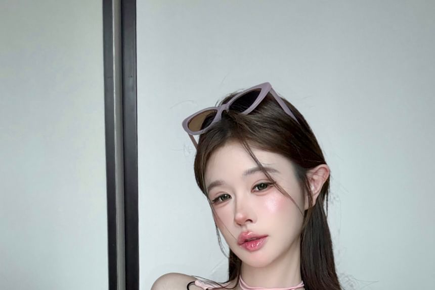 Patterned Print Buckle Top Tank Neck Square