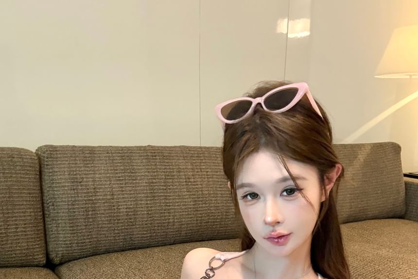 Patterned Print Buckle Top Tank Neck Square