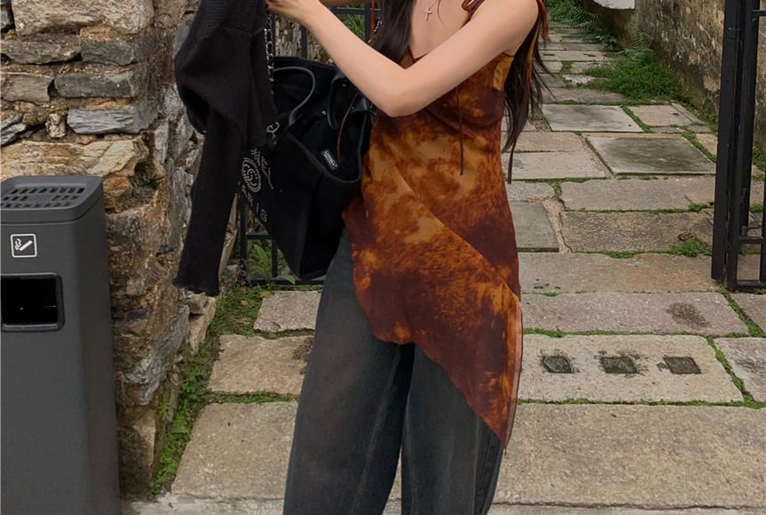 Camisole Asymmetrical Shoulder Top Tie Dye