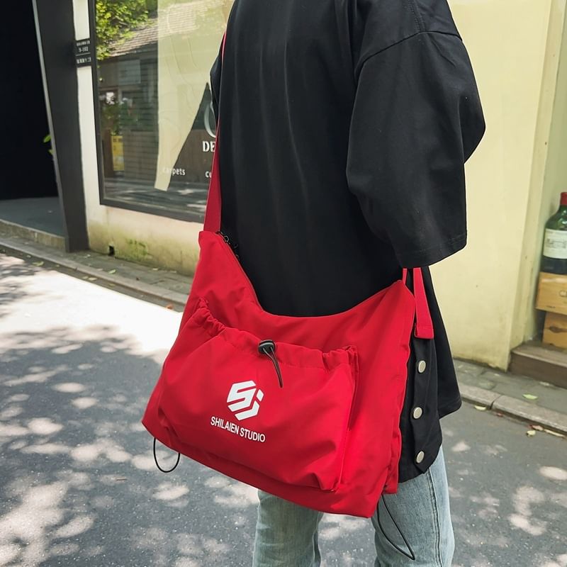 Drawstring Bag Lettering Crossbody