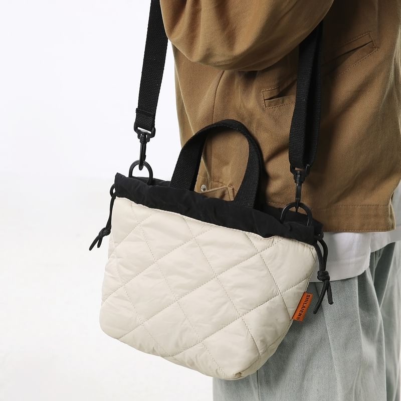 Two-Tone Drawstring Crossbody Bag Quilted